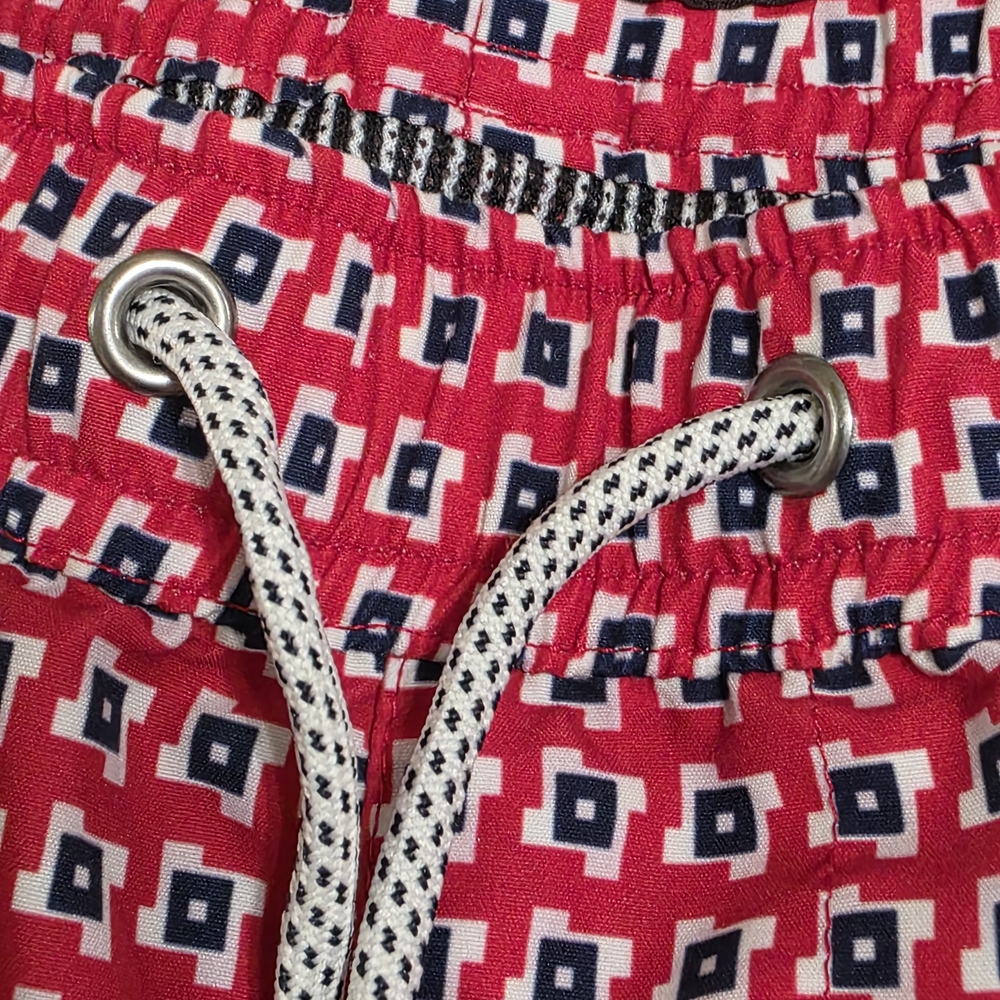 Men's Red Patterned Swim Trunks with Drawstring - Picture 4 of 6